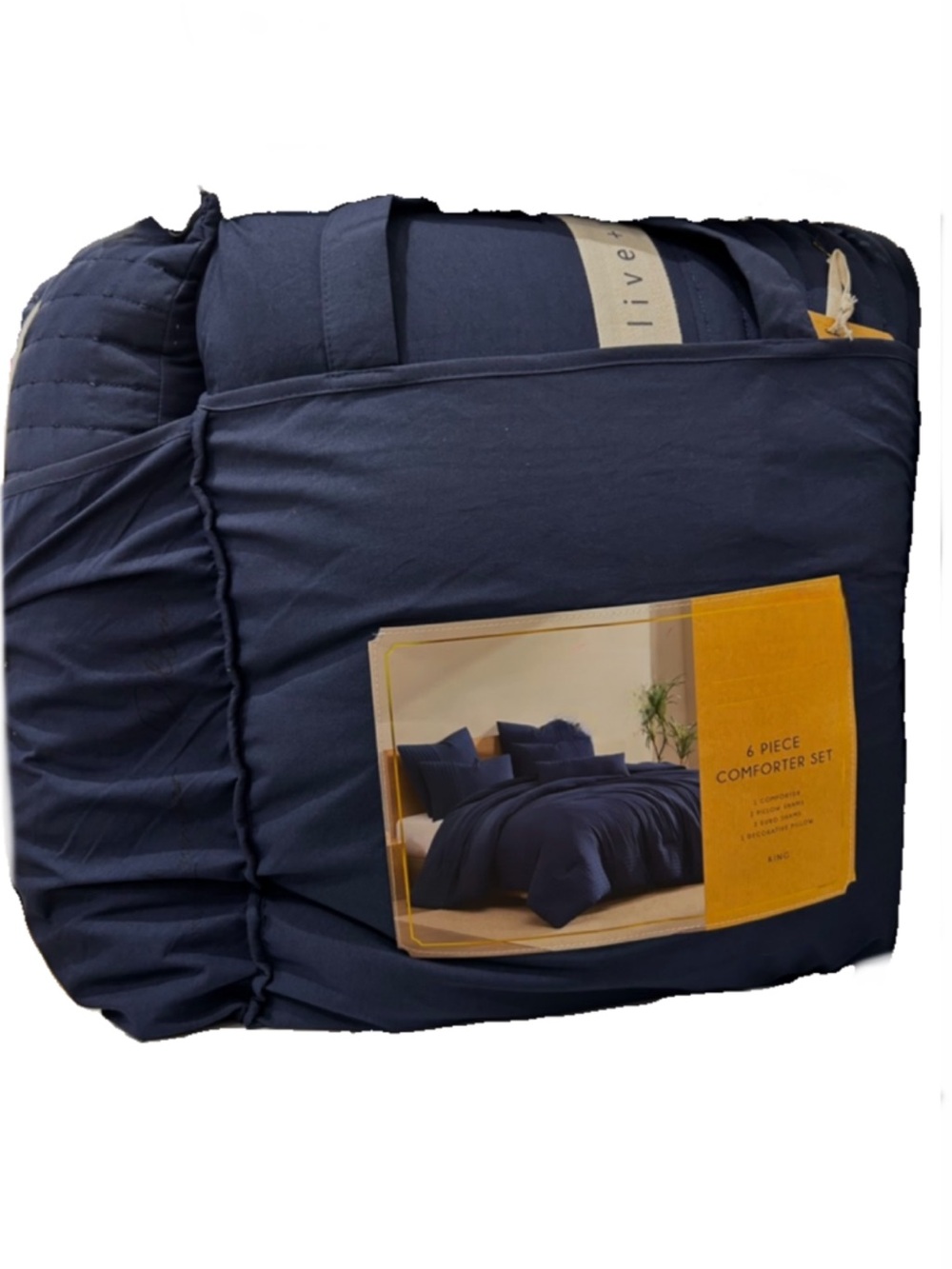 Live Well 6 Piece Blue King Comforter Set with Lumbar Pillow New with Tags